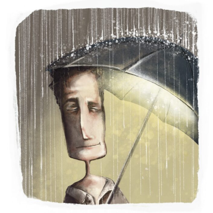 illustration of a man in raining